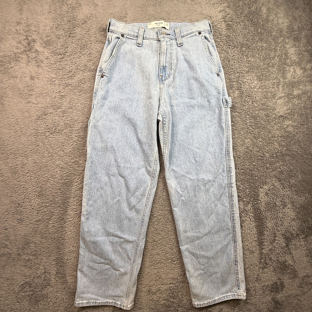 Hollister Womens Baggy Carpenter Jeans Light Wash Cotton Blend Denim 26x30